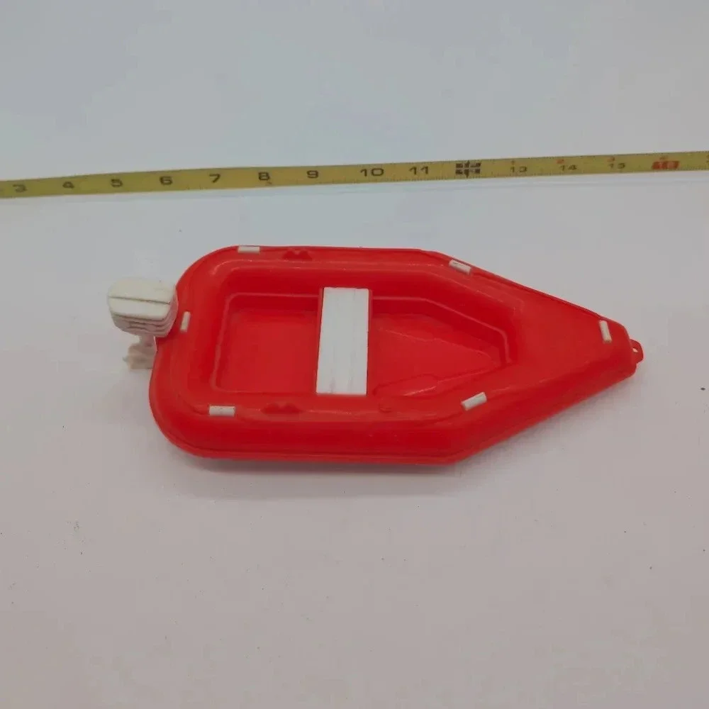 Vintage Tim Mee Toys Dolphin Raft Boat with Plastic Motor 3100 Orange White